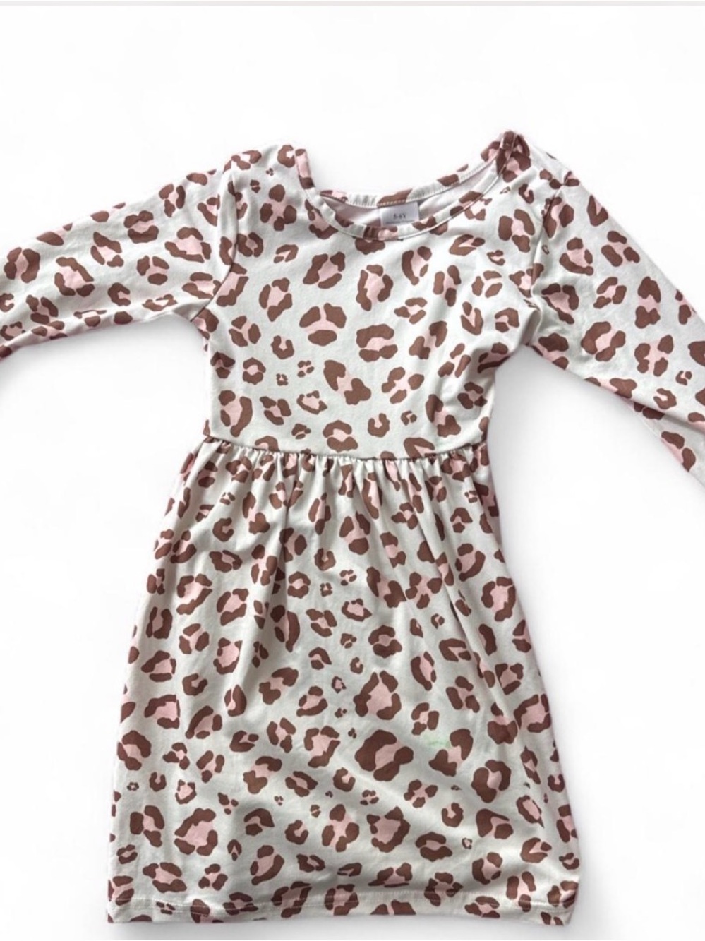 Girls' Long Sleeve Pink Leopard Print Casual Dress